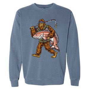 Redfish Fishing Hunting Bigfoot Fisher Garment-Dyed Sweatshirt