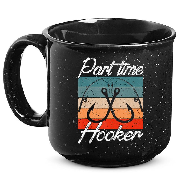 Retro Fishing Hooks Part Time Hooker Funny Fishing 15oz Campfire Ceramic Mug