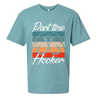 Retro Fishing Hooks Part Time Hooker Funny Fishing Sueded Cloud Jersey T-Shirt