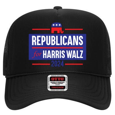 Republicans For Harris Walz Kamala Harris For President 2024 High Crown Mesh Back Trucker Hat