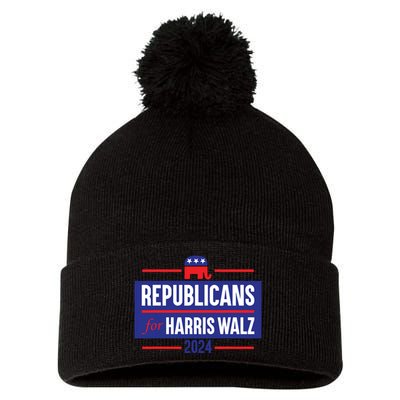 Republicans For Harris Walz Kamala Harris For President 2024 Pom Pom 12in Knit Beanie