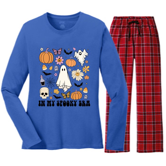 Retro Fall Halloween In My Spooky Era Cute Ghost Pumpkin Cute Gift Women's Long Sleeve Flannel Pajama Set 