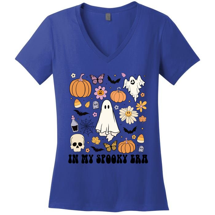 Retro Fall Halloween In My Spooky Era Cute Ghost Pumpkin Cute Gift Women's V-Neck T-Shirt