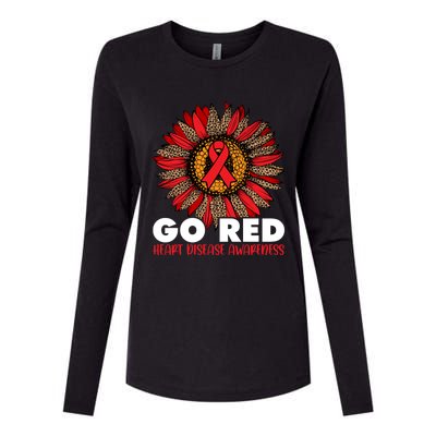 Red For Heart Disease Awareness Month Ribbon Sunflower Gift Womens Cotton Relaxed Long Sleeve T-Shirt