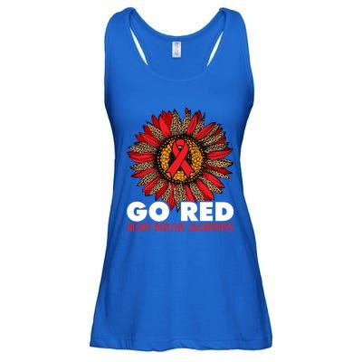 Red For Heart Disease Awareness Month Ribbon Sunflower Gift Ladies Essential Flowy Tank