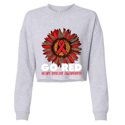 Red For Heart Disease Awareness Month Ribbon Sunflower Gift Cropped Pullover Crew