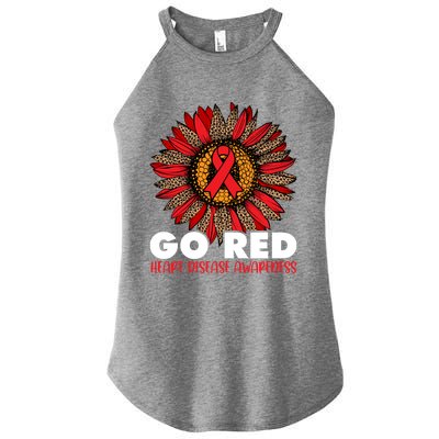 Red For Heart Disease Awareness Month Ribbon Sunflower Gift Women’s Perfect Tri Rocker Tank