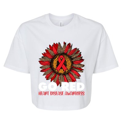 Red For Heart Disease Awareness Month Ribbon Sunflower Gift Bella+Canvas Jersey Crop Tee