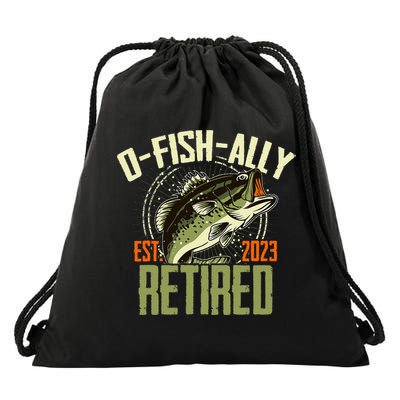 Retirement Fishing Hooked on Being O.fishally Retired Drawstring Bag