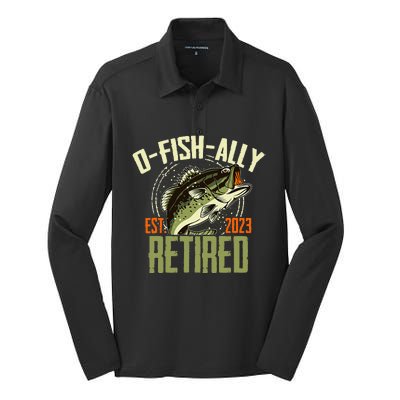 Retirement Fishing Hooked on Being O.fishally Retired Silk Touch Performance Long Sleeve Polo