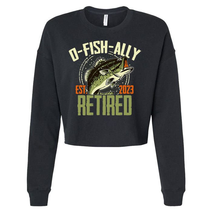 Retirement Fishing Hooked on Being O.fishally Retired Cropped Pullover Crew
