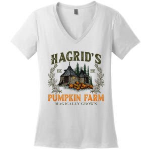 Retro Fall HagridS Pumpkin Farm Patch Autumn Pumpkin Garden Women's V-Neck T-Shirt