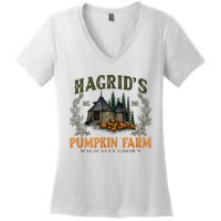 Retro Fall HagridS Pumpkin Farm Patch Autumn Pumpkin Garden Women's V-Neck T-Shirt