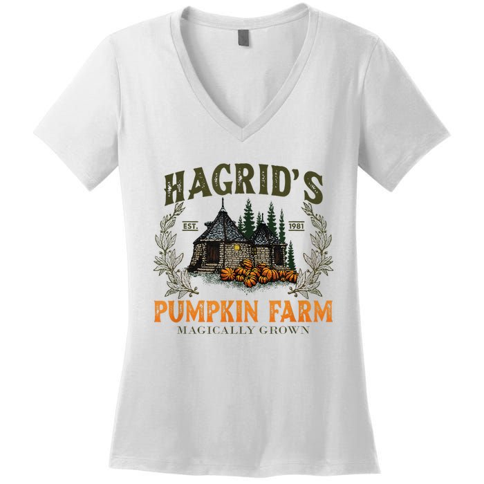 Retro Fall HagridS Pumpkin Farm Patch Autumn Pumpkin Garden Women's V-Neck T-Shirt