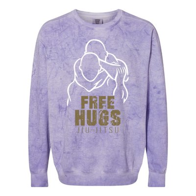 Retro Free Hugs Wrestling Judo Jiu Jitsu Funny Free Dad Hugs Funny Gift Colorblast Crewneck Sweatshirt