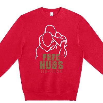 Retro Free Hugs Wrestling Judo Jiu Jitsu Funny Free Dad Hugs Funny Gift Premium Crewneck Sweatshirt