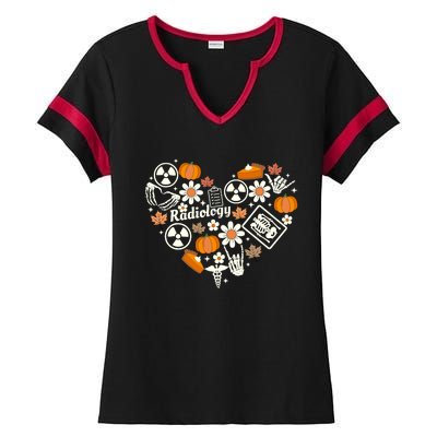 Radiology Fall Heart Xray Tech Autumn Pumpkin Thanksgiving Ladies Halftime Notch Neck Tee