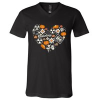 Radiology Fall Heart Xray Tech Autumn Pumpkin Thanksgiving V-Neck T-Shirt