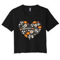 Radiology Fall Heart Xray Tech Autumn Pumpkin Thanksgiving Women's Crop Top Tee