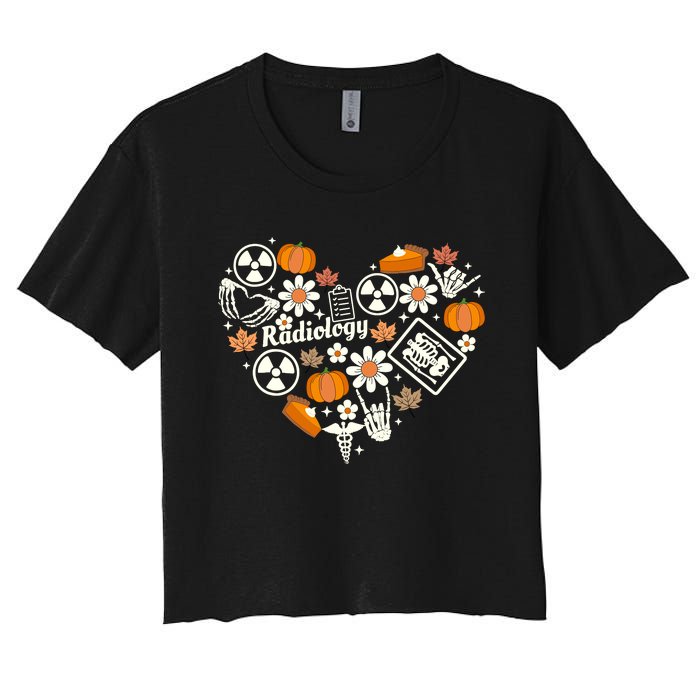 Radiology Fall Heart Xray Tech Autumn Pumpkin Thanksgiving Women's Crop Top Tee