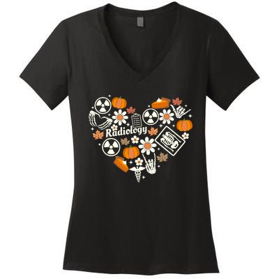 Radiology Fall Heart Xray Tech Autumn Pumpkin Thanksgiving Women's V-Neck T-Shirt