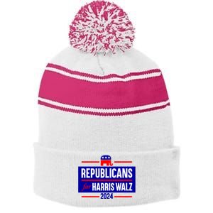 Republicans For Harris Walz Kamala Harris For President 2024 Stripe Pom Pom Beanie