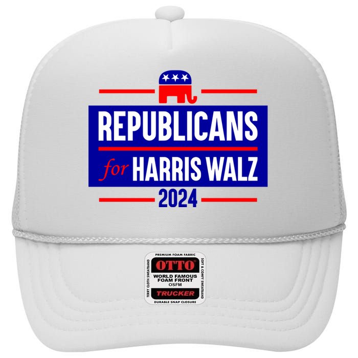 Republicans For Harris Walz Kamala Harris For President 2024 High Crown Mesh Back Trucker Hat