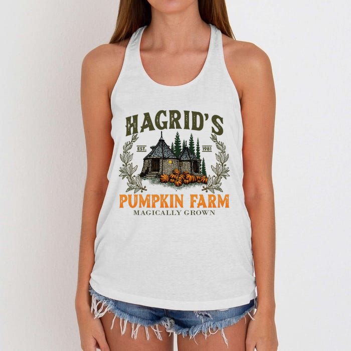 Retro Fall HagridS Pumpkin Farm Patch Autumn Pumpkin Garden Women's Knotted Racerback Tank