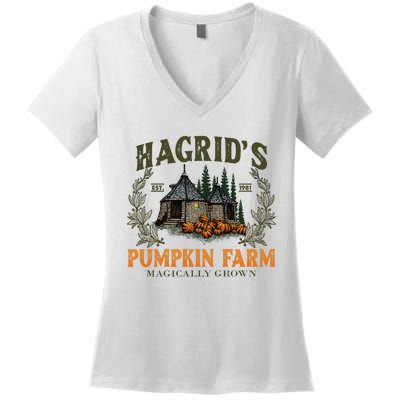 Retro Fall HagridS Pumpkin Farm Patch Autumn Pumpkin Garden Women's V-Neck T-Shirt