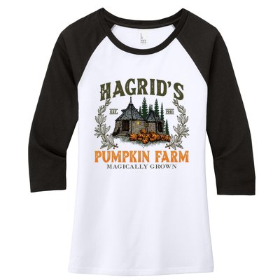 Retro Fall HagridS Pumpkin Farm Patch Autumn Pumpkin Garden Women's Tri-Blend 3/4-Sleeve Raglan Shirt