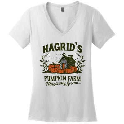 Retro Fall HagridS Pumpkin Farm Patch Autumn Pumpkin Garden Women's V-Neck T-Shirt