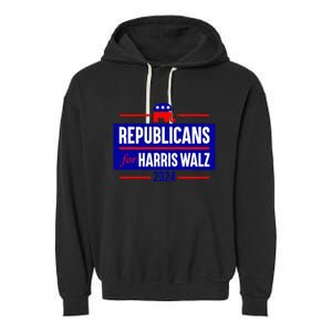 Republicans For Harris Walz Kamala Harris For President 2024 Garment-Dyed Fleece Hoodie