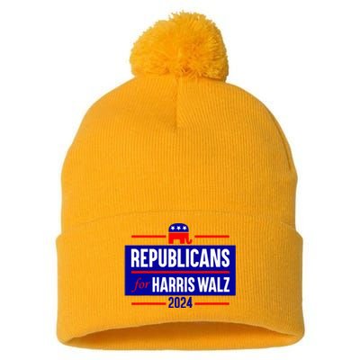 Republicans For Harris Walz Kamala Harris For President 2024 Pom Pom 12in Knit Beanie