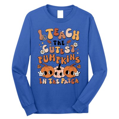 Retro Fall Halloween I Teach The Cutest Pumpkin In The Patch Gift Long Sleeve Shirt