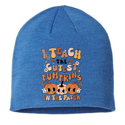Retro Fall Halloween I Teach The Cutest Pumpkin In The Patch Gift Sustainable Beanie