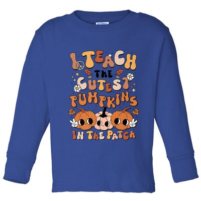 Retro Fall Halloween I Teach The Cutest Pumpkin In The Patch Gift Toddler Long Sleeve Shirt