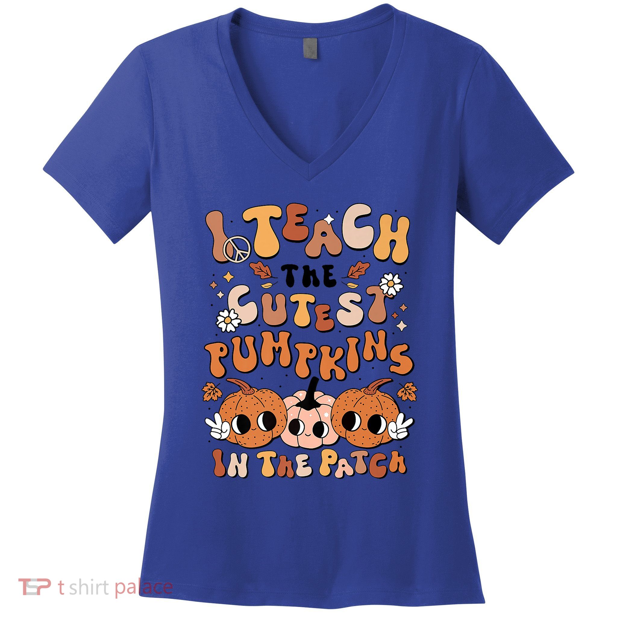 Retro Fall Halloween I Teach The Cutest Pumpkin In The Patch Gift Women's V-Neck T-Shirt