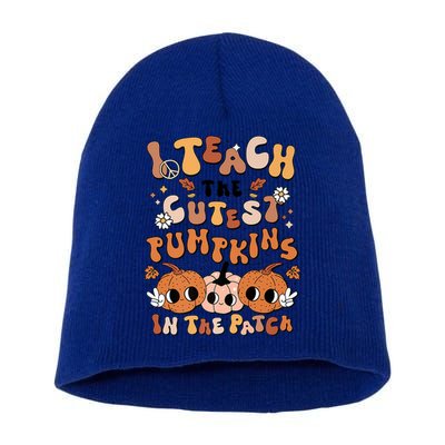 Retro Fall Halloween I Teach The Cutest Pumpkin In The Patch Gift Short Acrylic Beanie