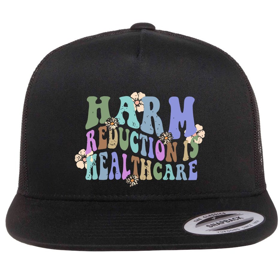 Retro Flower Harm Reduction Healthcare Overdose Awareness Flat Bill Trucker Hat