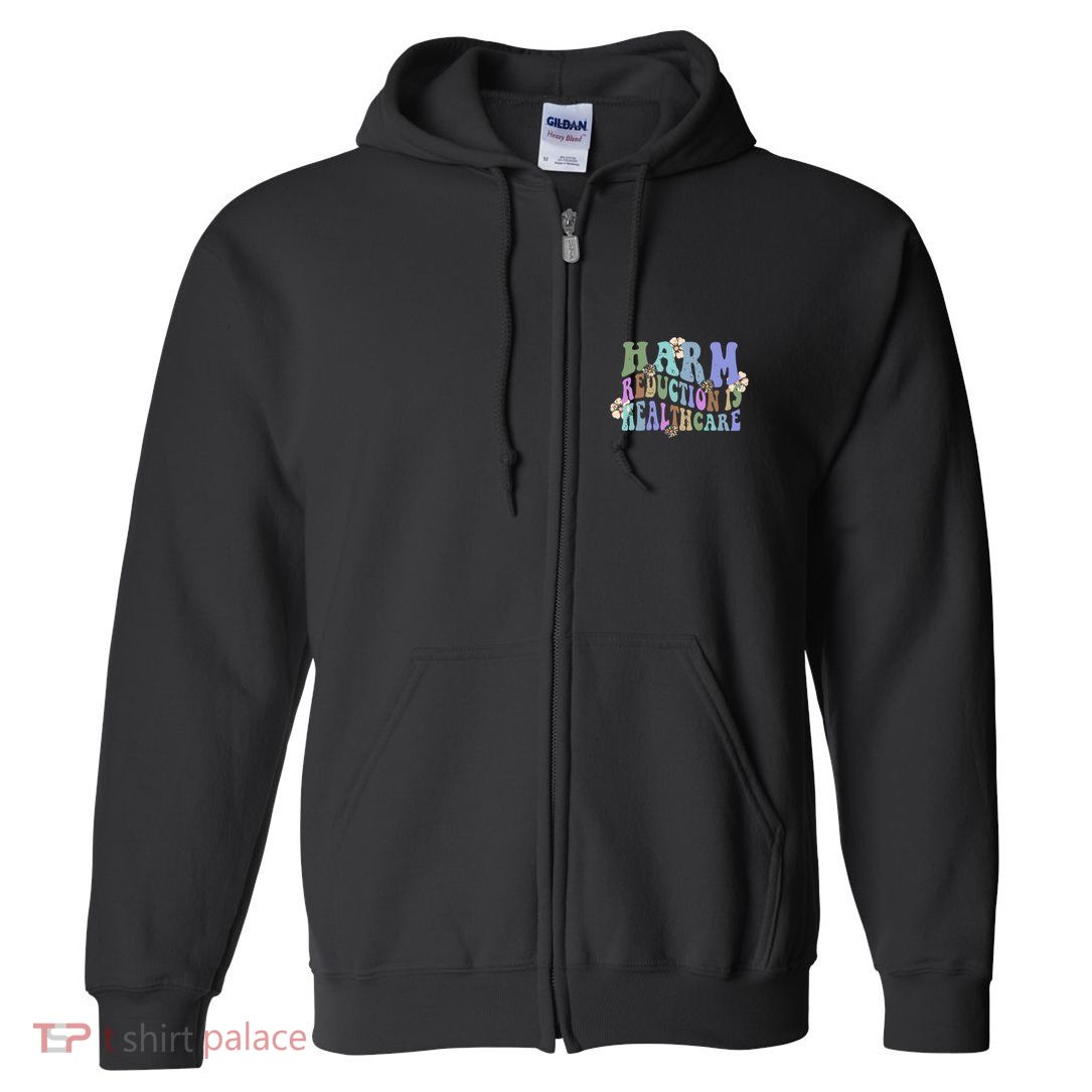 Retro Flower Harm Reduction Healthcare Overdose Awareness Full Zip Hoodie