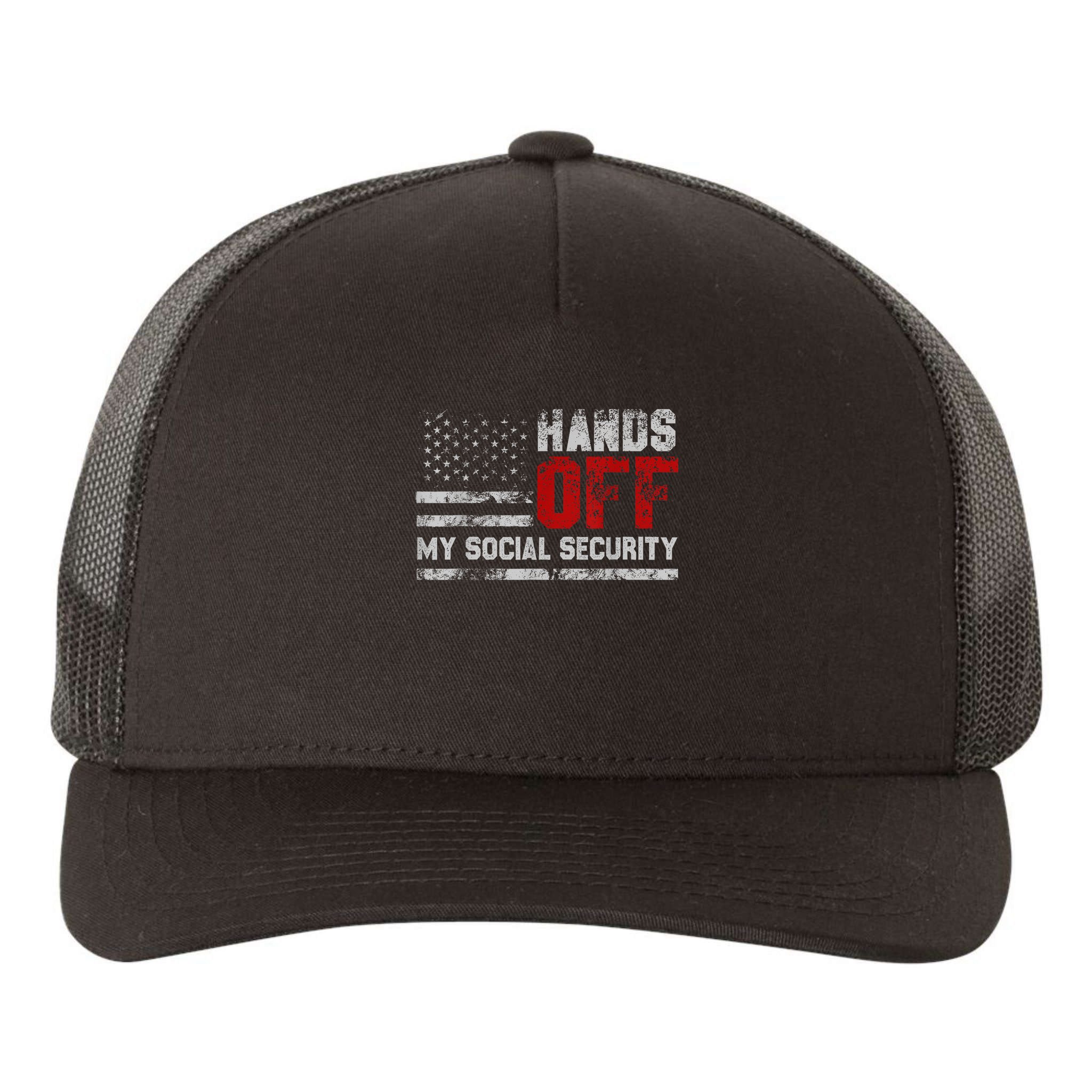 Retro Flag Hands Off My Social Security Protest Vintage Yupoong Adult 5-Panel Trucker Hat