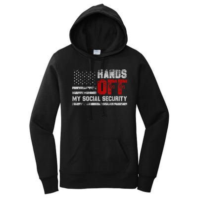 Retro Flag Hands Off My Social Security Protest Vintage Women's Pullover Hoodie