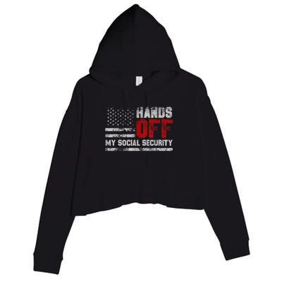 Retro Flag Hands Off My Social Security Protest Vintage Crop Fleece Hoodie
