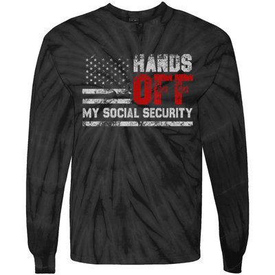 Retro Flag Hands Off My Social Security Protest Vintage Tie-Dye Long Sleeve Shirt
