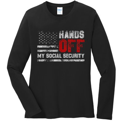 Retro Flag Hands Off My Social Security Protest Vintage Ladies Long Sleeve Shirt