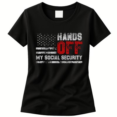 Retro Flag Hands Off My Social Security Protest Vintage Womens T-Shirt