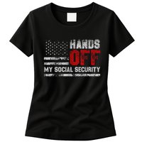 Retro Flag Hands Off My Social Security Protest Vintage Womens T-Shirt