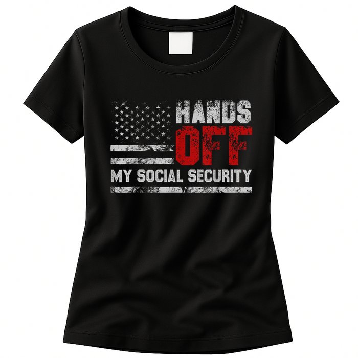 Retro Flag Hands Off My Social Security Protest Vintage Womens T-Shirt
