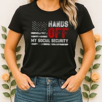 Retro Flag Hands Off My Social Security Protest Vintage Womens T-Shirt
