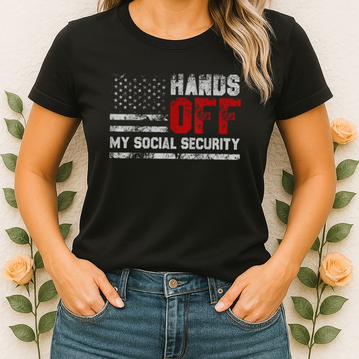 Retro Flag Hands Off My Social Security Protest Vintage Womens T-Shirt